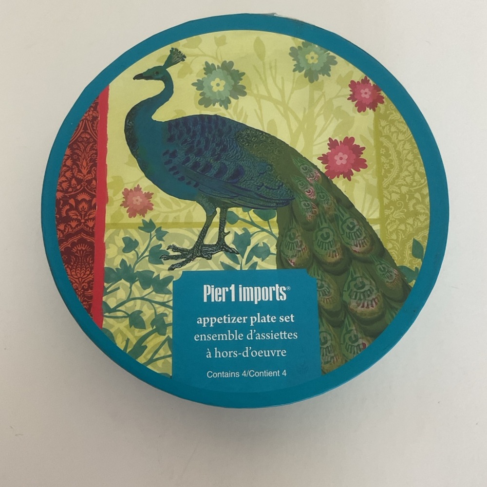 Pier 1 Vibrant Peacock Appetizer Plates - Blue and Green set of four